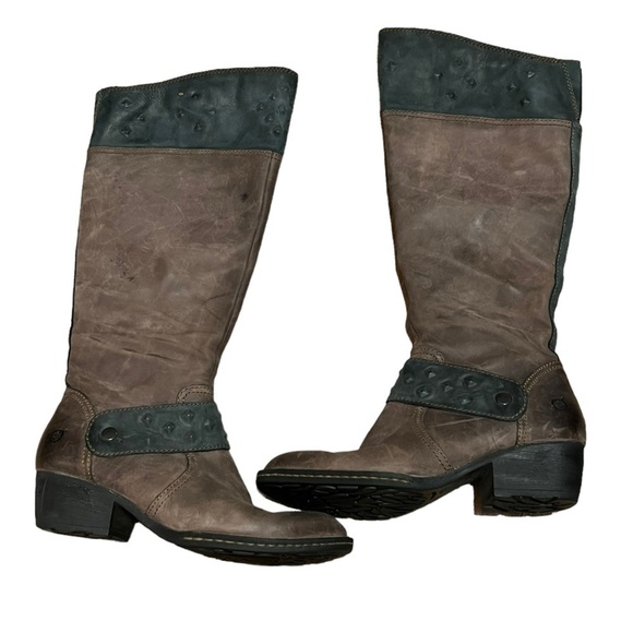 Born brown and black knee high distressed leather side zip boots - Picture 2 of 11